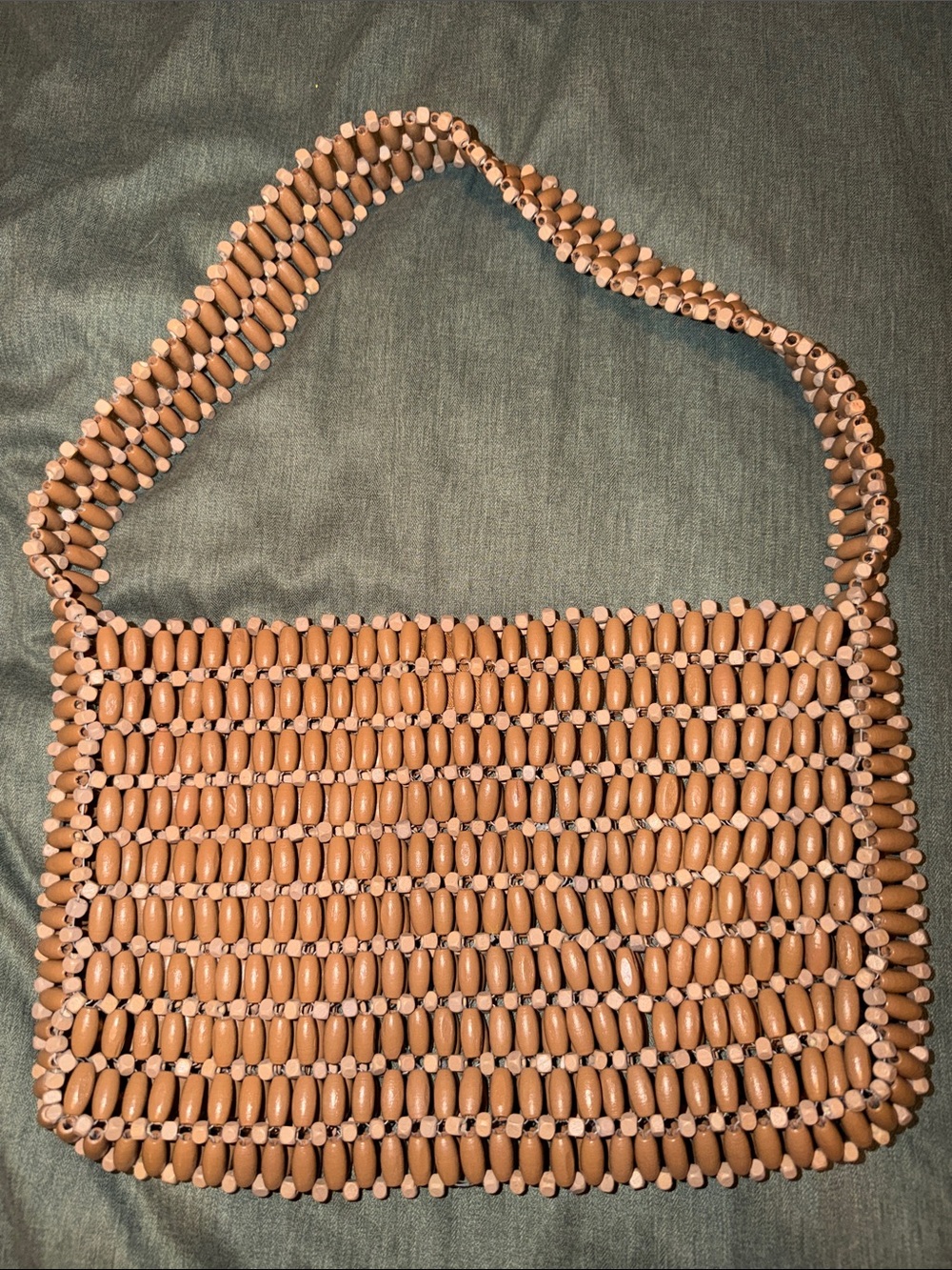 Beaded Shoulder Bag in Light Tan